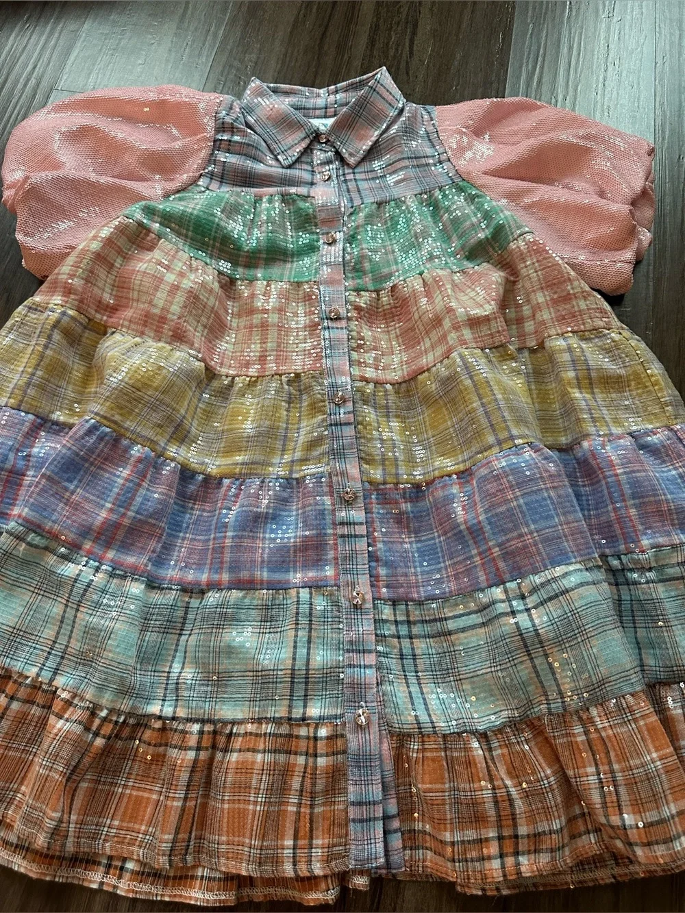 Queen of Sparkles Pastel Plaid Sequin Tier Dress. Size XS Excellent condition!